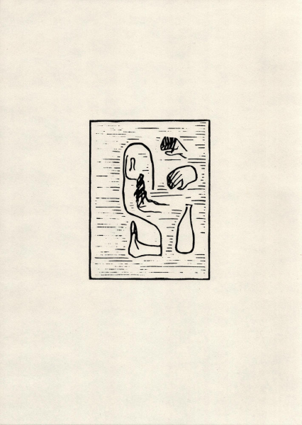 at the bar, 2021, linocut on paper, 29.7 x 42 cm