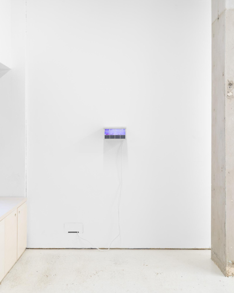 Jennifer BaileyArt room, 2001/2022Scale model, fruit, MDF, melamine, polythene, paper,Blu-Tac, LED lights, sticker15 x 26 x 26 cm