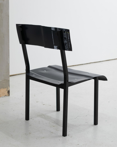 Charlie HammondWheelie Bin Chair (The kerbside grey, mixed recycling),2026Wheelie bin, found frame,80 x 58 x 48 cm